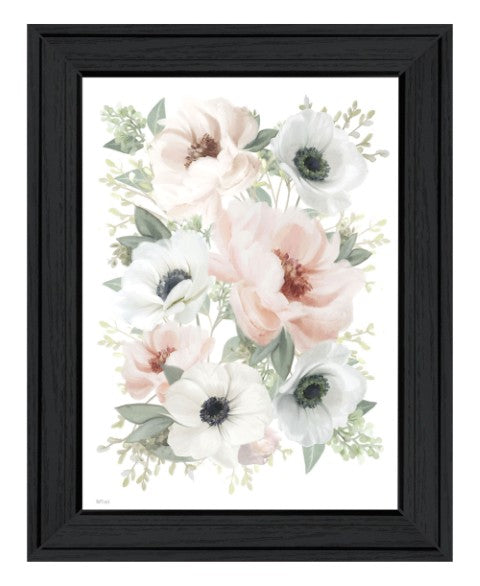 Homeroots Peony Floral Block Black Framed Print Wall Art - Rustic Modern Decor For Stylish Home Accents  Wood 529830