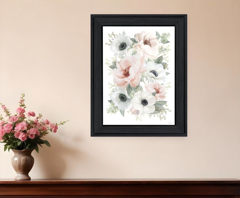 Homeroots Peony Floral Block Black Framed Print Wall Art - Rustic Modern Decor For Stylish Home Accents  Wood 529830