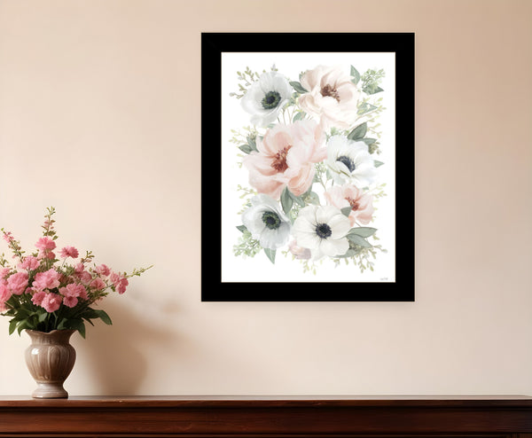 Homeroots Peony Floral Block Framed Print Wall Art - Rustic Chic Decor For Modern Farmhouse Style Spaces Black Wood 529831