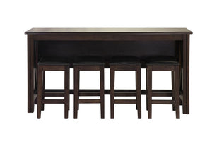 English Elm Dark Solid Wood Drop Leaf Table with 4 Stools — Space-Saving Expandable Dining Set, Durable Finish Dark Brown 75.5 L x 21 W x 16.75 H B2699P206767