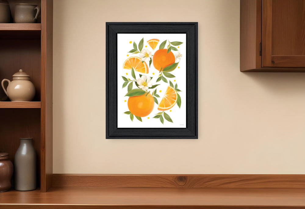 Homeroots Citrus Orange Botanical Wall Art - Black Framed Print For Rustic Modern Farmhouse Decor, 19x15"  Wood 529838