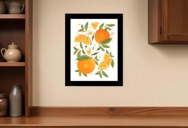 Homeroots Citrus Orange Botanical Wall Art Print – Stylish Decorative Accent For Modern Farmhouse Decor Black Wood 529839