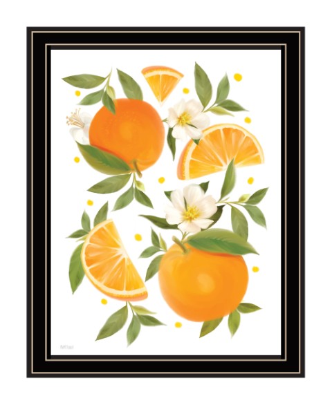 Homeroots Citrus Orange Botanical Wall Art Print – Stylish Decorative Accent For Modern Farmhouse Decor Black And Gold Wood 529840