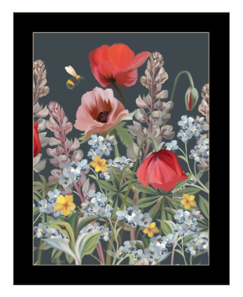 Homeroots Summer Garden Buzz Framed Wall Art - Unique Rustic Decor For Modern Farmhouse Aesthetic Black Wood 529871