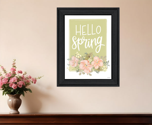 Homeroots Hello Spring Floral Black Framed Print - Rustic Wall Art To Brighten Your Home Decor Effortlessly  Wood 529890