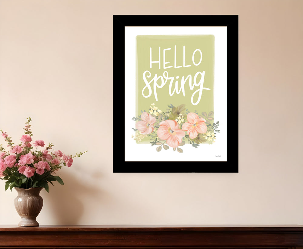 Homeroots Hello Spring Floral Art Print - Rustic Farmhouse Wall Decor To Brighten Your Space Effortlessly Black Wood 529891