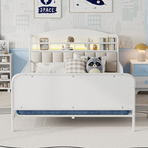 English Elm Full Solid Wood Kids Platform Bed with Guardrail, Low-Profile Durable Pine & MDF, 350LB Capacity White 58.27 L x 16.93 W x 9.65 H W2593P337441