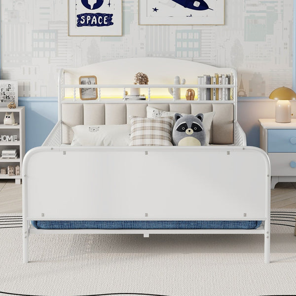 English Elm Full Solid Wood Kids Platform Bed with Guardrail, Low-Profile Durable Pine & MDF, 350LB Capacity White 58.27 L x 16.93 W x 9.65 H W2593P337441