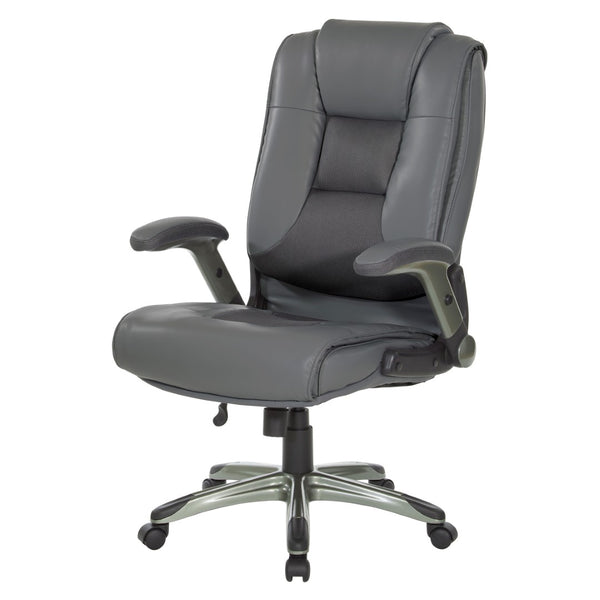OSP Home Furnishings Exec Bonded Leather Office Chair with Lumbar Support Flip Arms and Pneumatic Height Adjust ECH52607-EC42