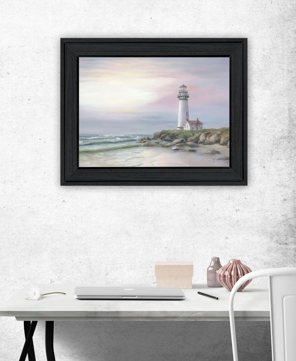 Homeroots Lighthouse At Sunset Black Framed Print - Rustic Wall Art For Farmhouse Home Decor, 15"X19"  Wood 529940