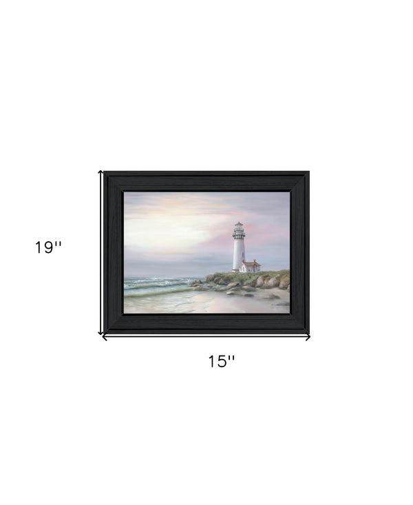 Homeroots Lighthouse At Sunset Black Framed Print - Rustic Wall Art For Farmhouse Home Decor, 15"X19"  Wood 529940
