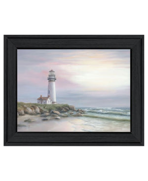 Homeroots Lighthouse At Sunset Black Framed Print - Rustic Wall Art For Farmhouse Home Decor, 15"X19"  Wood 529940