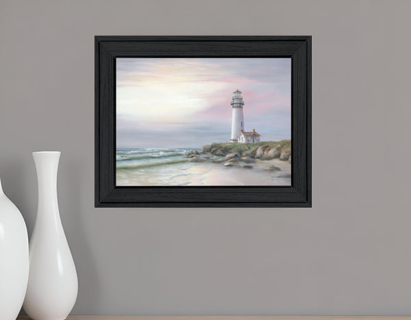 Homeroots Lighthouse At Sunset Black Framed Print - Rustic Wall Art For Farmhouse Home Decor, 15"X19"  Wood 529940