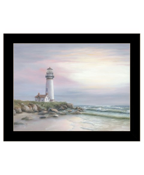Homeroots Lighthouse At Sunset Framed Print Wall Art - Rustic Home Decor For A Modern Farmhouse Vibe Black Wood 529941