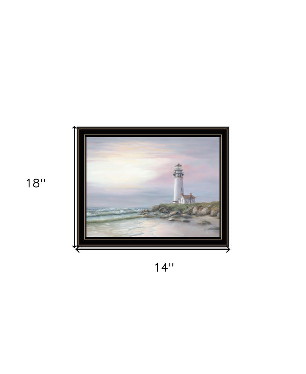 Homeroots Lighthouse At Sunset Framed Print Wall Art - Rustic Home Decor For A Modern Farmhouse Vibe Black And Gold Wood 529942