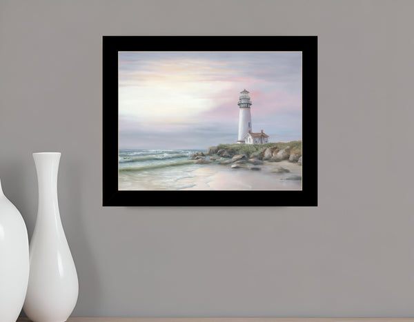 Homeroots Lighthouse At Sunset Framed Print Wall Art - Rustic Home Decor For A Modern Farmhouse Vibe Black And Gold Wood 529942