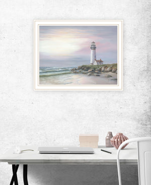 Homeroots Lighthouse At Sunset Framed Print Wall Art - Rustic Home Decor For A Modern Farmhouse Vibe White Wood 529943