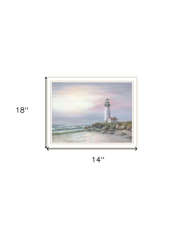 Homeroots Lighthouse At Sunset Framed Print Wall Art - Rustic Home Decor For A Modern Farmhouse Vibe White Wood 529943