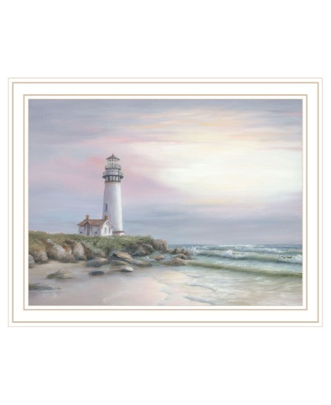 Homeroots Lighthouse At Sunset Framed Print Wall Art - Rustic Home Decor For A Modern Farmhouse Vibe White Wood 529943