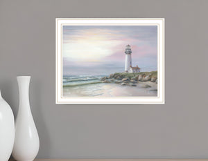 Homeroots Lighthouse At Sunset Framed Print Wall Art - Rustic Home Decor For A Modern Farmhouse Vibe White Wood 529943