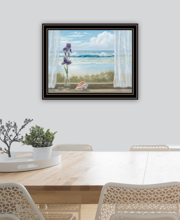 Homeroots Irises On Windowsill Framed Print Wall Art – Chic Rustic Decor For Modern Farmhouse Interiors Black And Gold Wood 529946