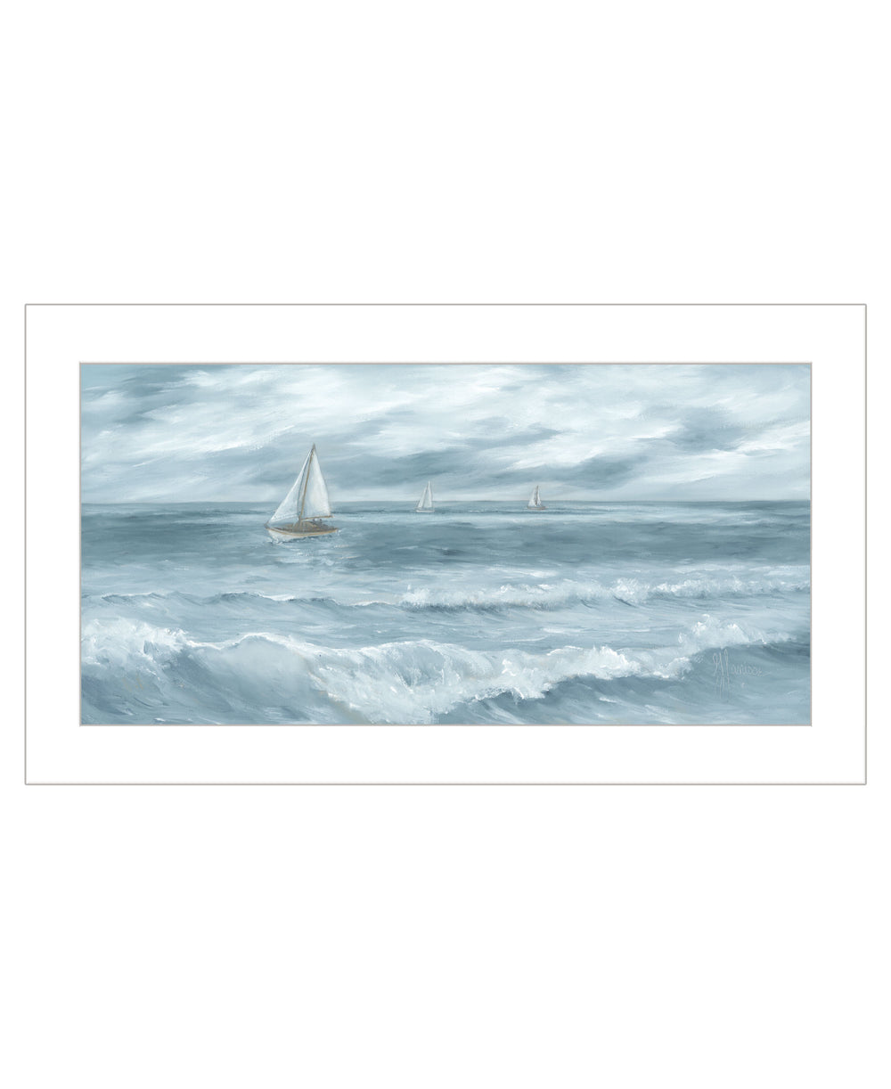 Homeroots Three Sailboats White Framed Print Wall Art  Wood 529948