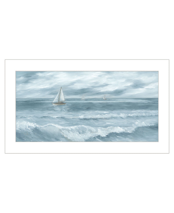 Homeroots Three Sailboats White Framed Print Wall Art  Wood 529948