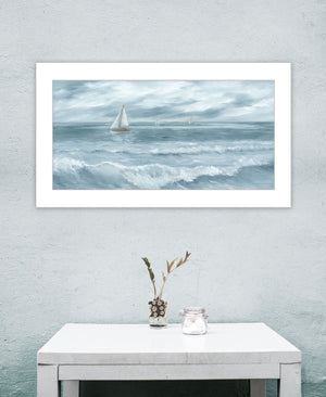 Homeroots Three Sailboats White Framed Print Wall Art  Wood 529948