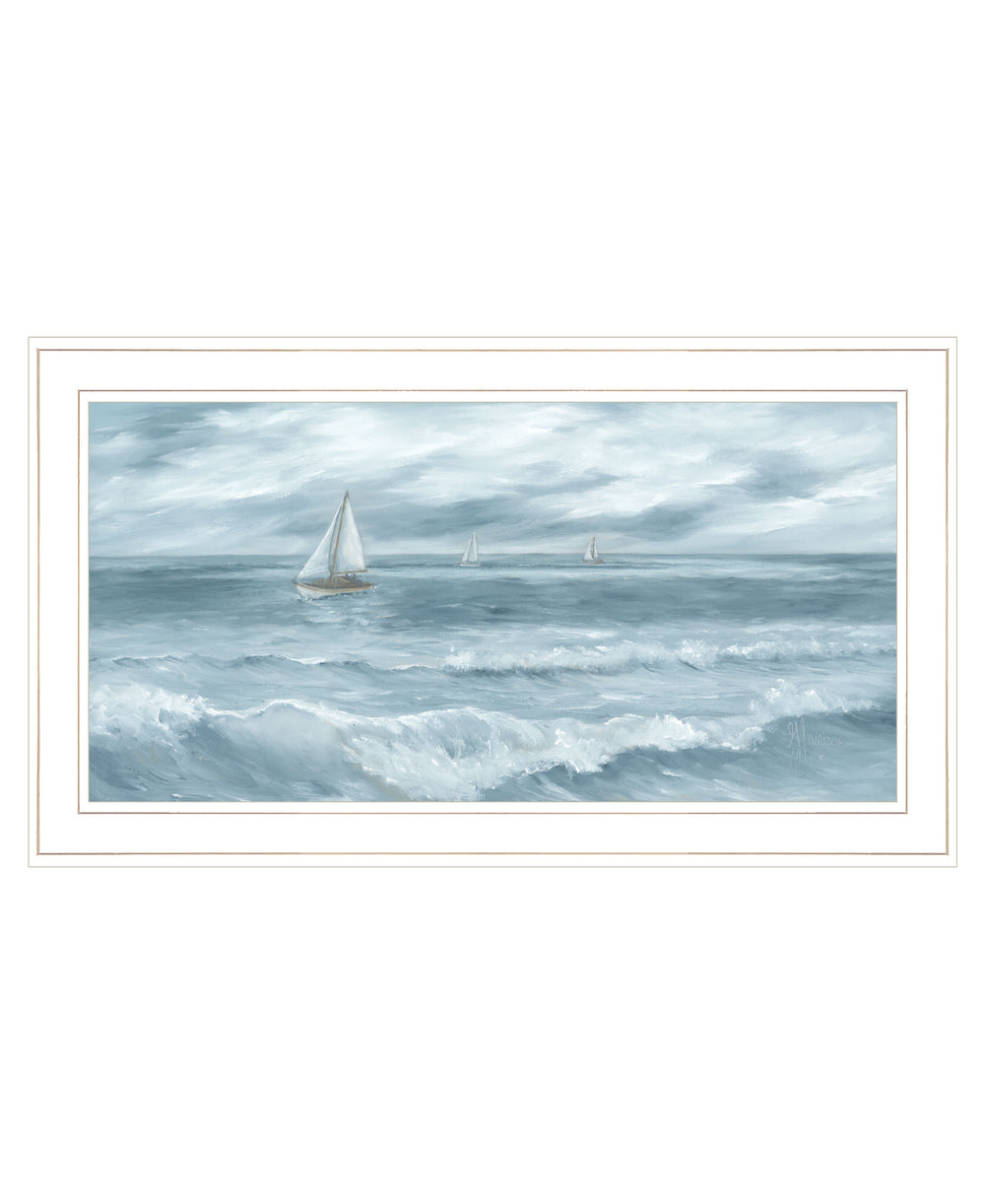 Homeroots Three Sailboats White Framed Print Wall Art White And Gold Wood 529949