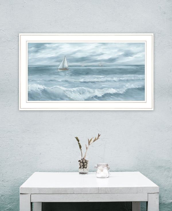 Homeroots Three Sailboats White Framed Print Wall Art White And Gold Wood 529949