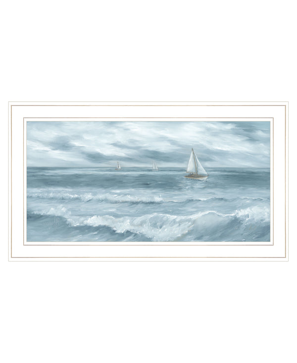 Homeroots Three Sailboats White Framed Print Wall Art White And Gold Wood 529949