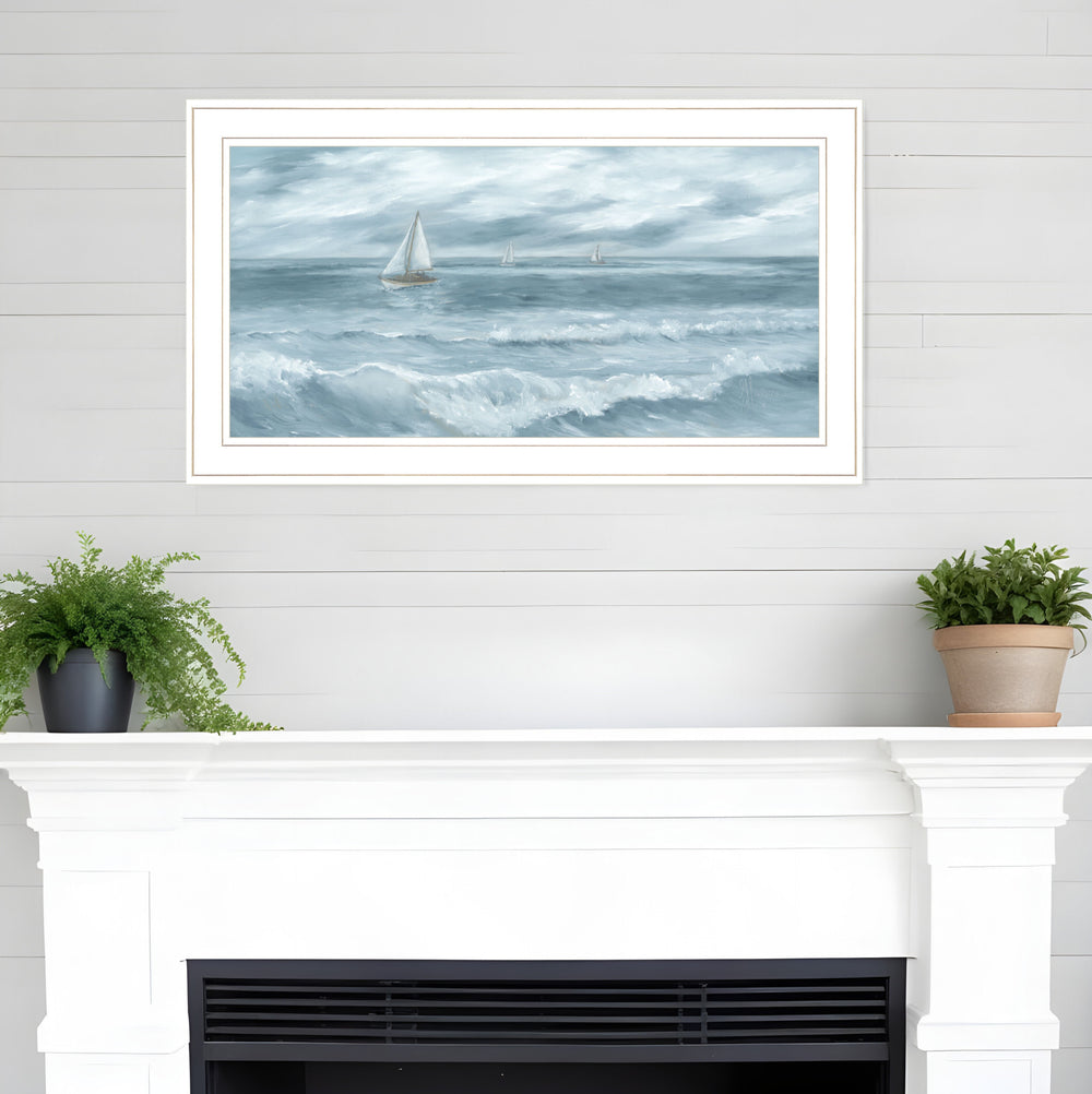 Homeroots Three Sailboats White Framed Print Wall Art White And Gold Wood 529949
