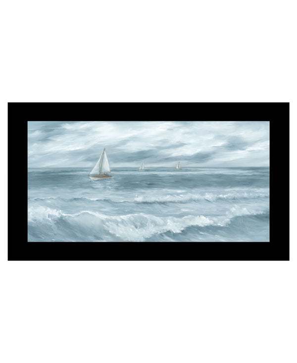Homeroots Three Sailboats Black Framed Print Wall Art Black Wood 529950