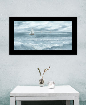 Homeroots Three Sailboats Black Framed Print Wall Art Black Wood 529950