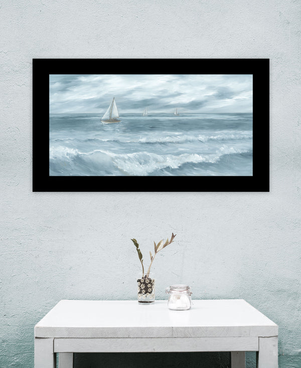 Homeroots Three Sailboats Black Framed Print Wall Art Black Wood 529950