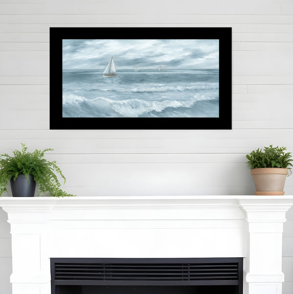 Homeroots Three Sailboats Black Framed Print Wall Art Black Wood 529950