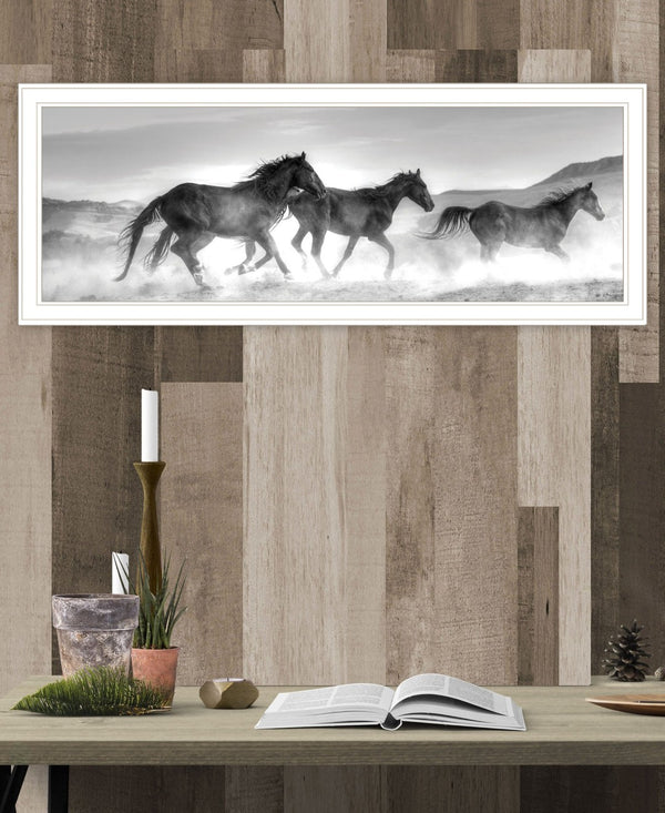 HomeRoots Horses Rolling By Framed Print Wall Art – Rustic Charm for Modern Farmhouse Style Decor White 529960