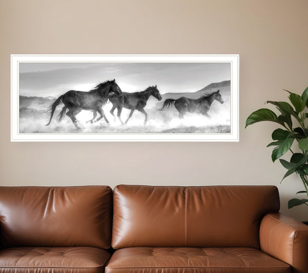 HomeRoots Horses Rolling By Framed Print Wall Art – Rustic Charm for Modern Farmhouse Style Decor White 529960