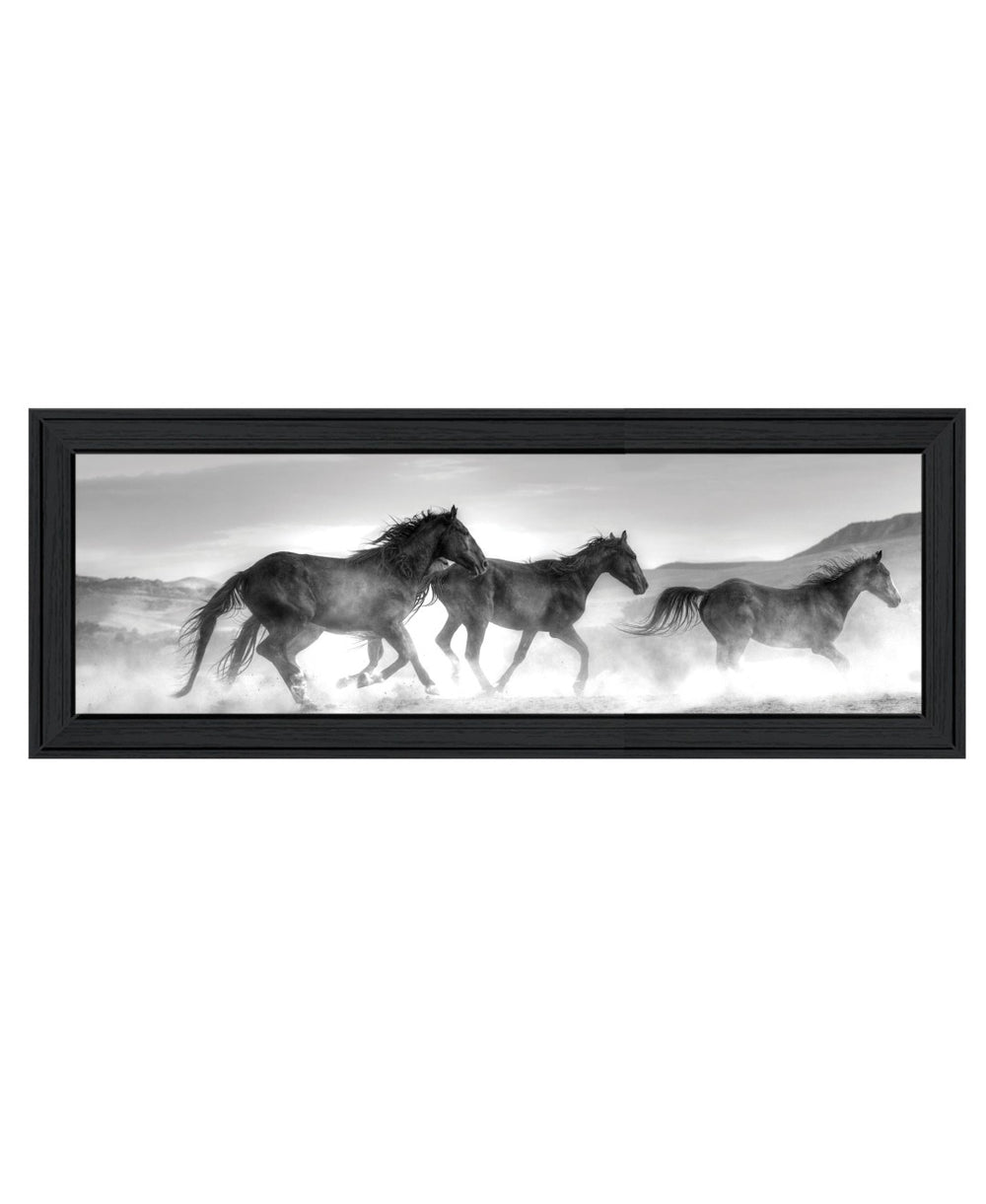 HomeRoots Horses Rolling By Rustic Black Framed Print Wall Art - Vibrant Equine Decor for Your Home 529961