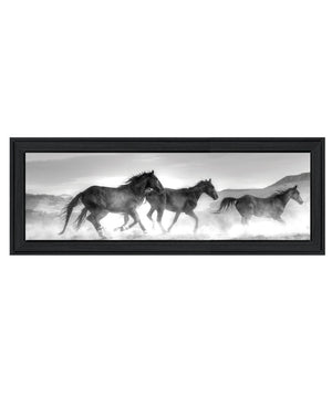 HomeRoots Horses Rolling By Rustic Black Framed Print Wall Art - Vibrant Equine Decor for Your Home 529961