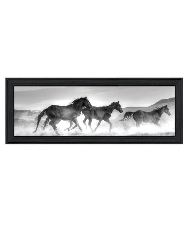 HomeRoots Horses Rolling By Rustic Black Framed Print Wall Art - Vibrant Equine Decor for Your Home 529961