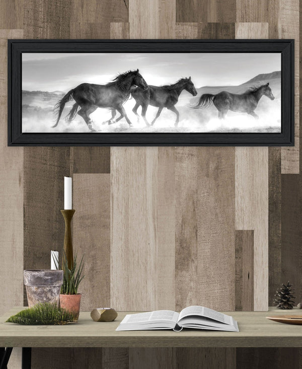 HomeRoots Horses Rolling By Rustic Black Framed Print Wall Art - Vibrant Equine Decor for Your Home 529961