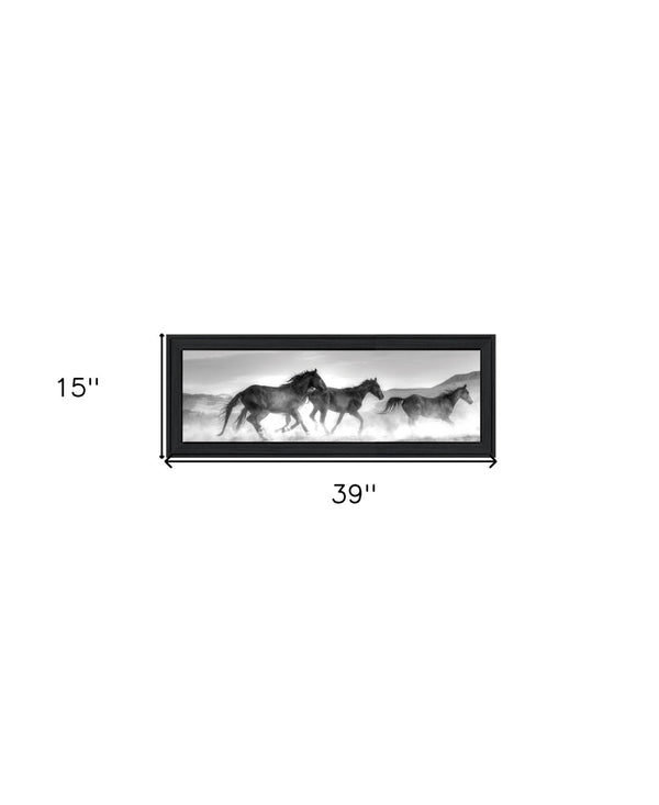 HomeRoots Horses Rolling By Rustic Black Framed Print Wall Art - Vibrant Equine Decor for Your Home 529961