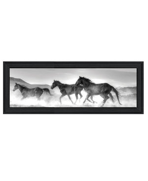 HomeRoots Horses Rolling By Rustic Black Framed Print Wall Art - Vibrant Equine Decor for Your Home 529961