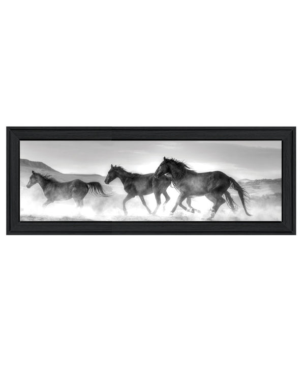 HomeRoots Horses Rolling By Rustic Black Framed Print Wall Art - Vibrant Equine Decor for Your Home 529961