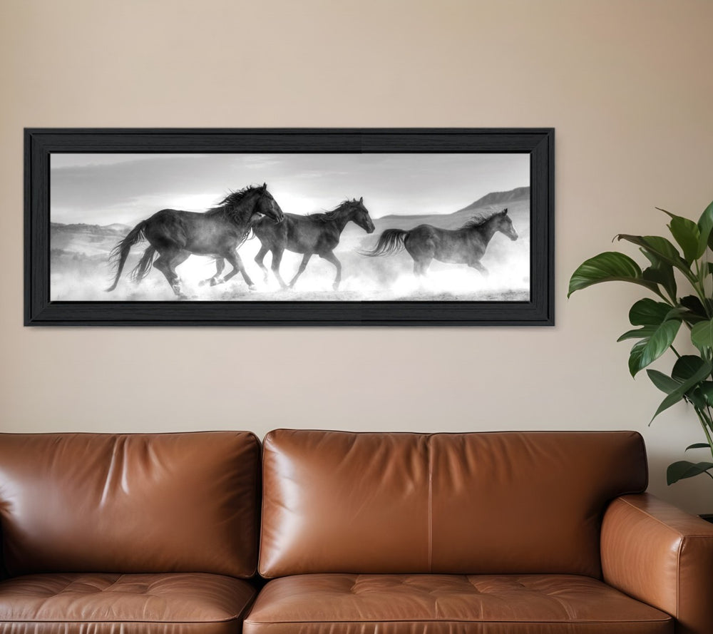 HomeRoots Horses Rolling By Rustic Black Framed Print Wall Art - Vibrant Equine Decor for Your Home 529961