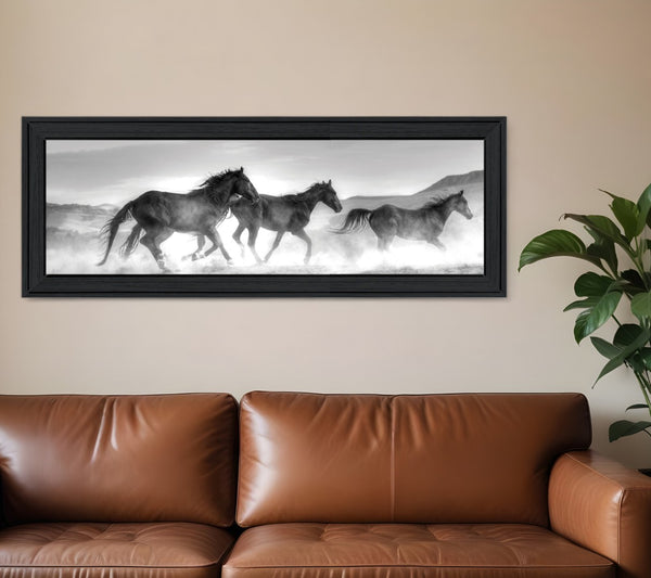 HomeRoots Horses Rolling By Rustic Black Framed Print Wall Art - Vibrant Equine Decor for Your Home 529961