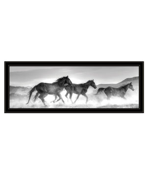 HomeRoots Horses Rolling By Framed Print Wall Art – Rustic Charm for Modern Farmhouse Style Decor Black and Gold 529962