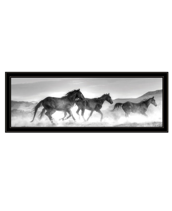 HomeRoots Horses Rolling By Framed Print Wall Art – Rustic Charm for Modern Farmhouse Style Decor Black and Gold 529962