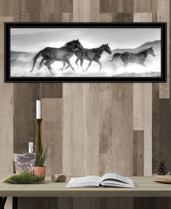 HomeRoots Horses Rolling By Framed Print Wall Art – Rustic Charm for Modern Farmhouse Style Decor Black and Gold 529962